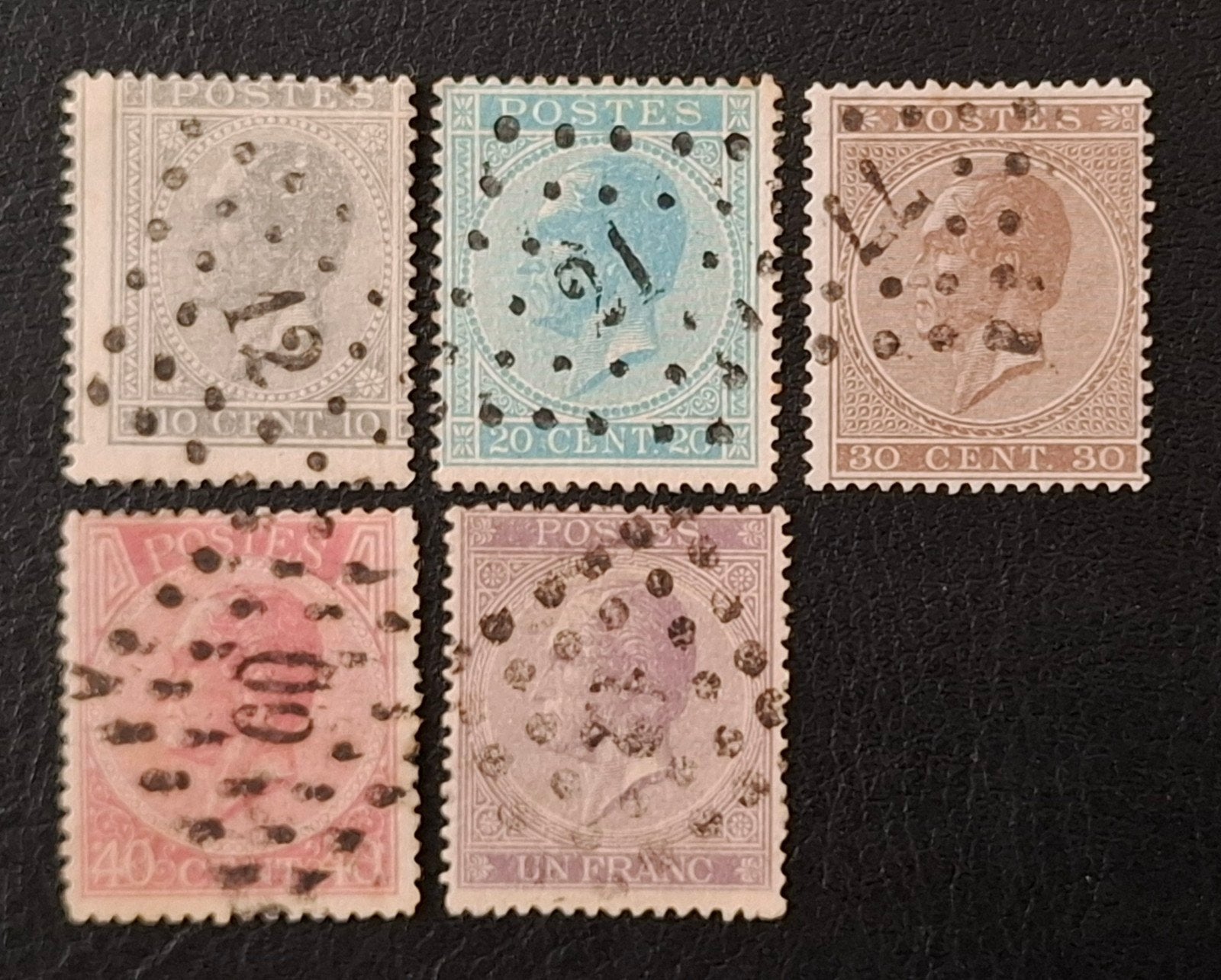 België: OBP 17/21 (●) Leopold I met profiel naar links 1865., Met stempel, Koninklijk huis, Frankeerzegel, Ophalen of Verzenden