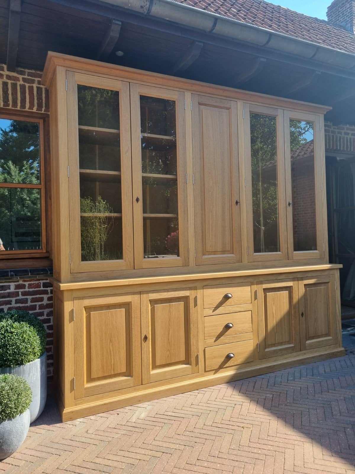 Buffet/vitrine en chêne LIVRAISON GRATUITE, 200 cm ou plus, ., Comme neuf, Landelijk