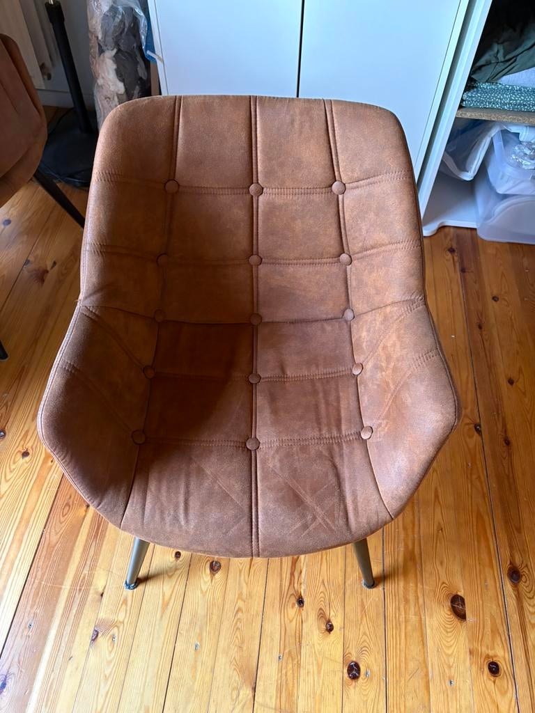 4 cognac eetkamerstoelen – microvezel – Weba –, Huis en Inrichting, Stoelen, Zo goed als nieuw, Vier, Kunststof, Bruin, Ophalen