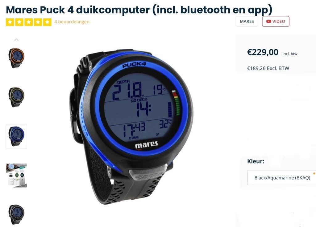 Mares Puck4 “ Nieuw” laatste stuk - BTW bedrag%, Watersport en Boten, Duiken, Ophalen of Verzenden, Nieuw, Duikcomputer