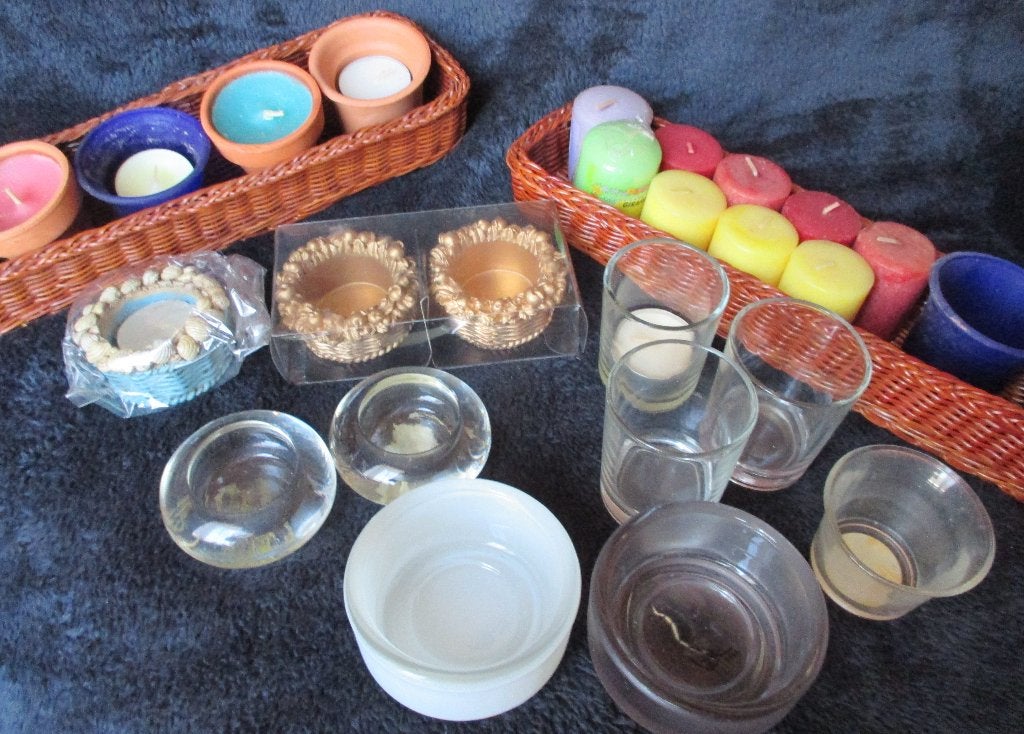 Theelichtjes , kaarsjes, houdertjes glas, alles samen 4euro, Meerkleurig, Overige merken, Nieuw, Ophalen of Verzenden