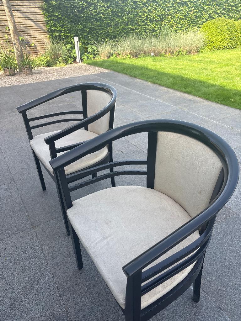 2 witte met zwarte stoelen, Huis en Inrichting, Stoelen, Ophalen, Gebruikt, Twee, Wit