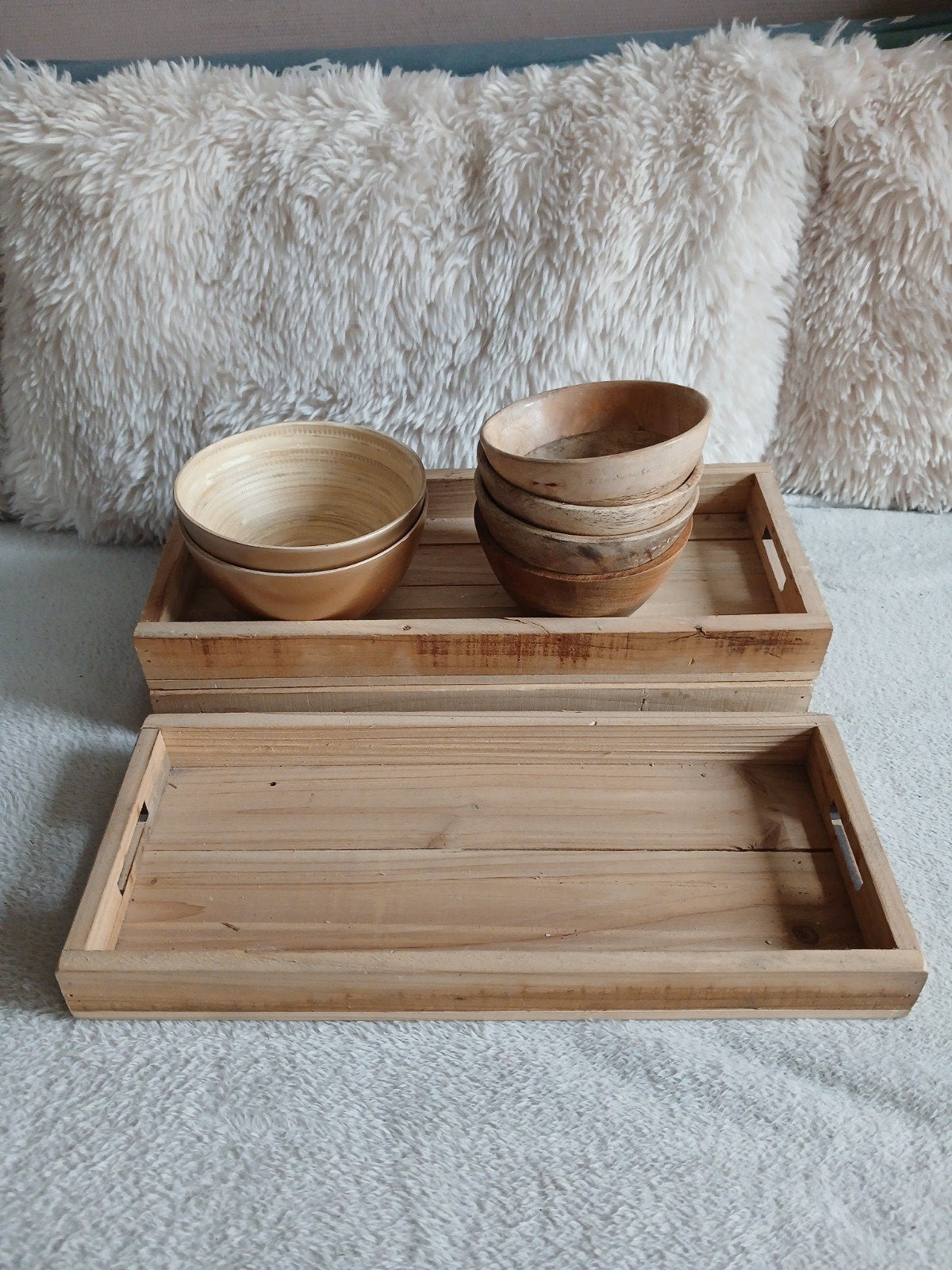 lot de plateaux et bols en bois, Enlèvement ou Envoi, Bois