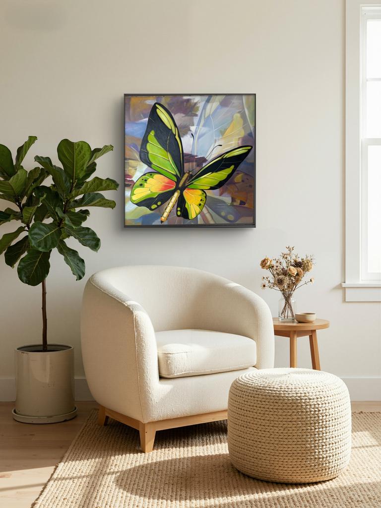 Groot handgeschilderd vlinder schilderij 80x80 cm, Antiek en Kunst, Ophalen of Verzenden