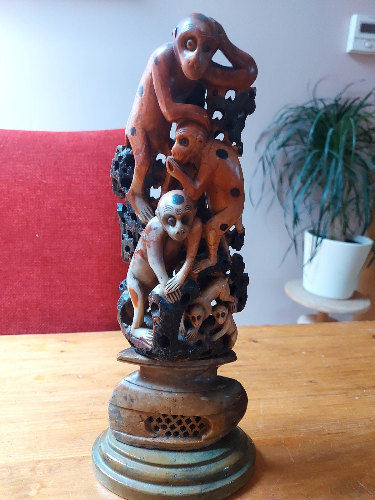 Apenfamilie chinese speksteen, Antiquités & Art, Art | Sculptures & Bois, Enlèvement ou Envoi