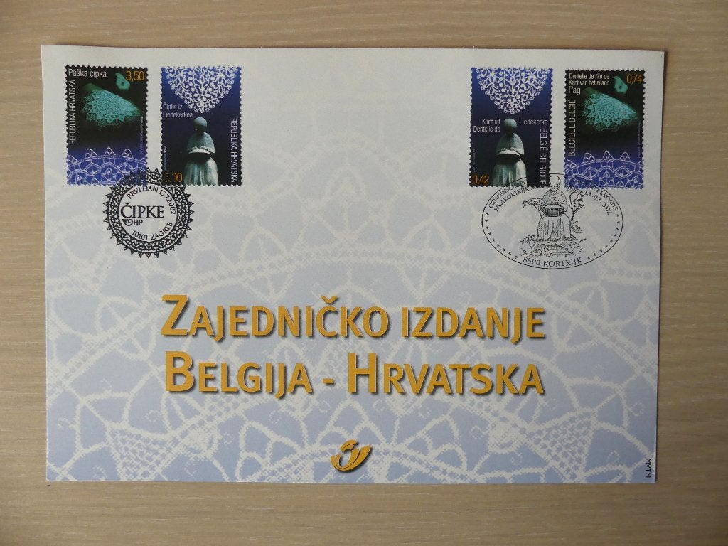 Herdenkingskaart 2002 :  België / Kroatië (3093/94) Kantwerk, Ophalen of Verzenden