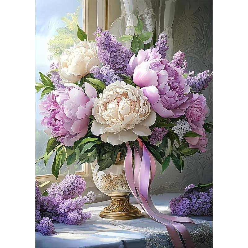 nr 54 Diamond Painting bloemen 50x40cm (vierkant), Verzenden, Nieuw, Meerkleurig, Natuur en Bloemen