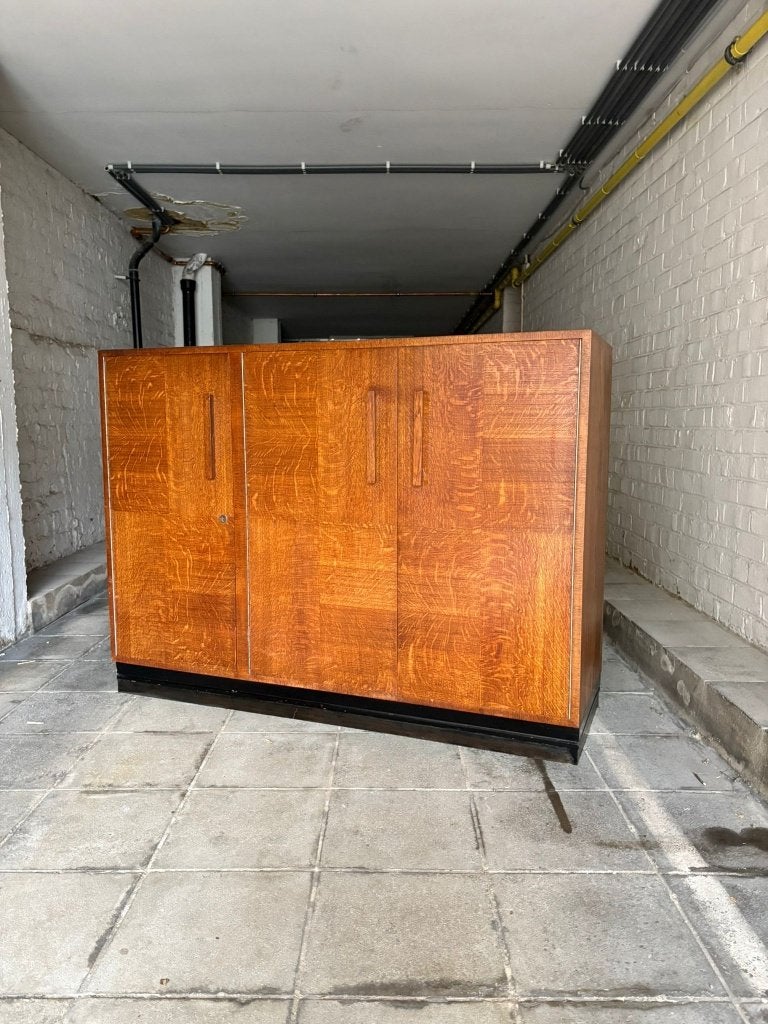 Bahut architectural en chêne — Belgique, 1940–1950, Midcentury modern brutaliste moderniste vintage enfilade, 25 à 50 cm, Moins de 100 cm