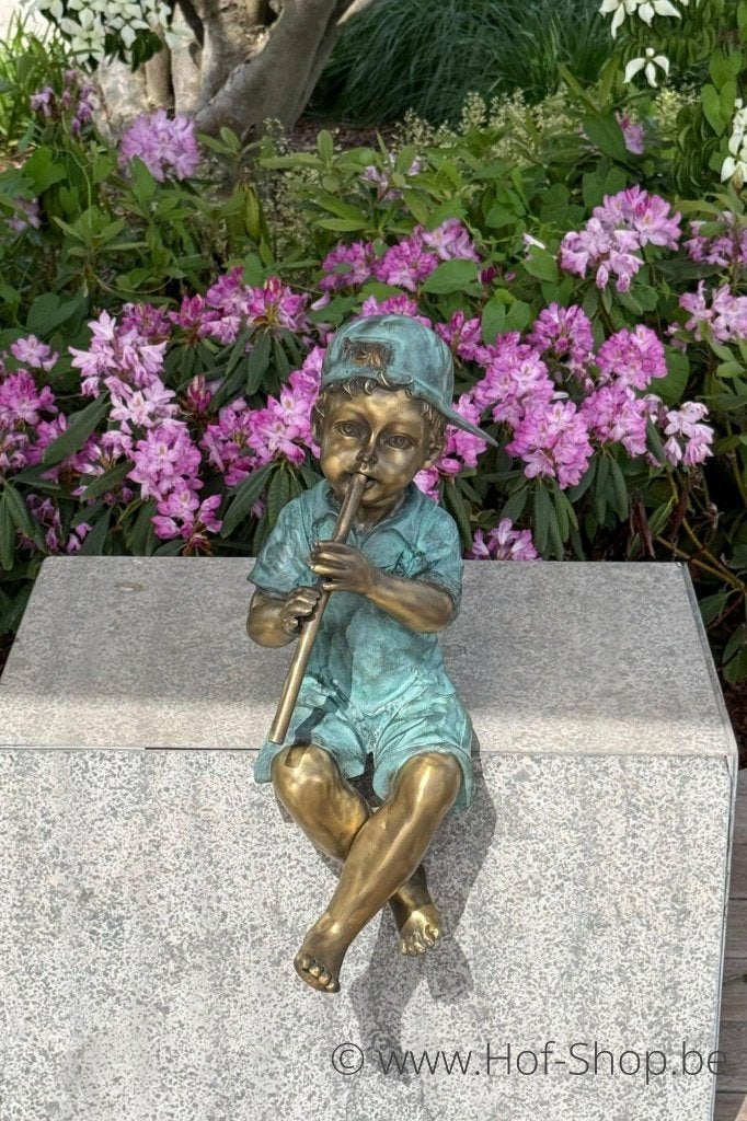 Jongen met fluit - bronzen beeld, Ophalen of Verzenden