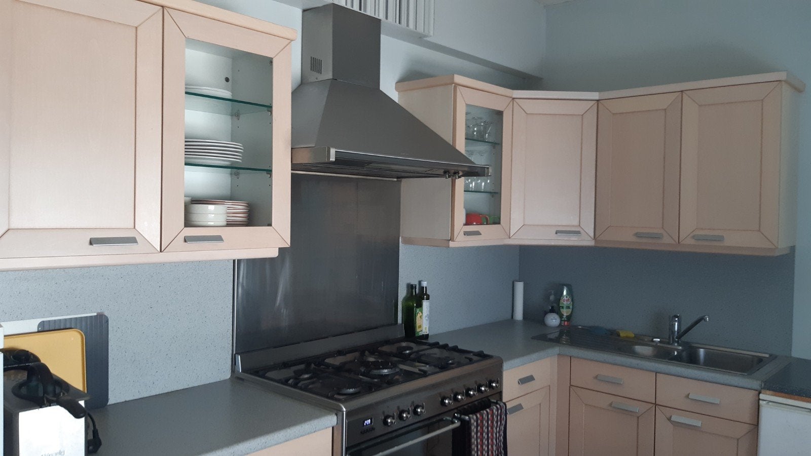 Volledige keuken, Bois, Enlèvement, Crème, Cuisine à mur double