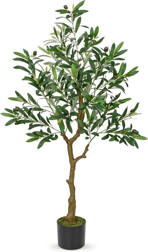 Kunst olijfboom 120 cm met zwarte pot, Ophalen, Binnen, Groen, Kunstplant