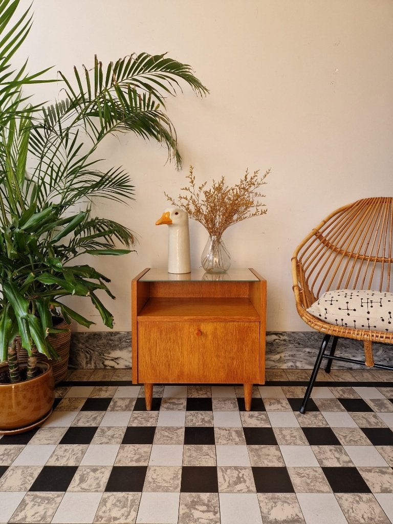 Vintage midcentury nachtkastje | kastje | retro, Ophalen, Gebruikt