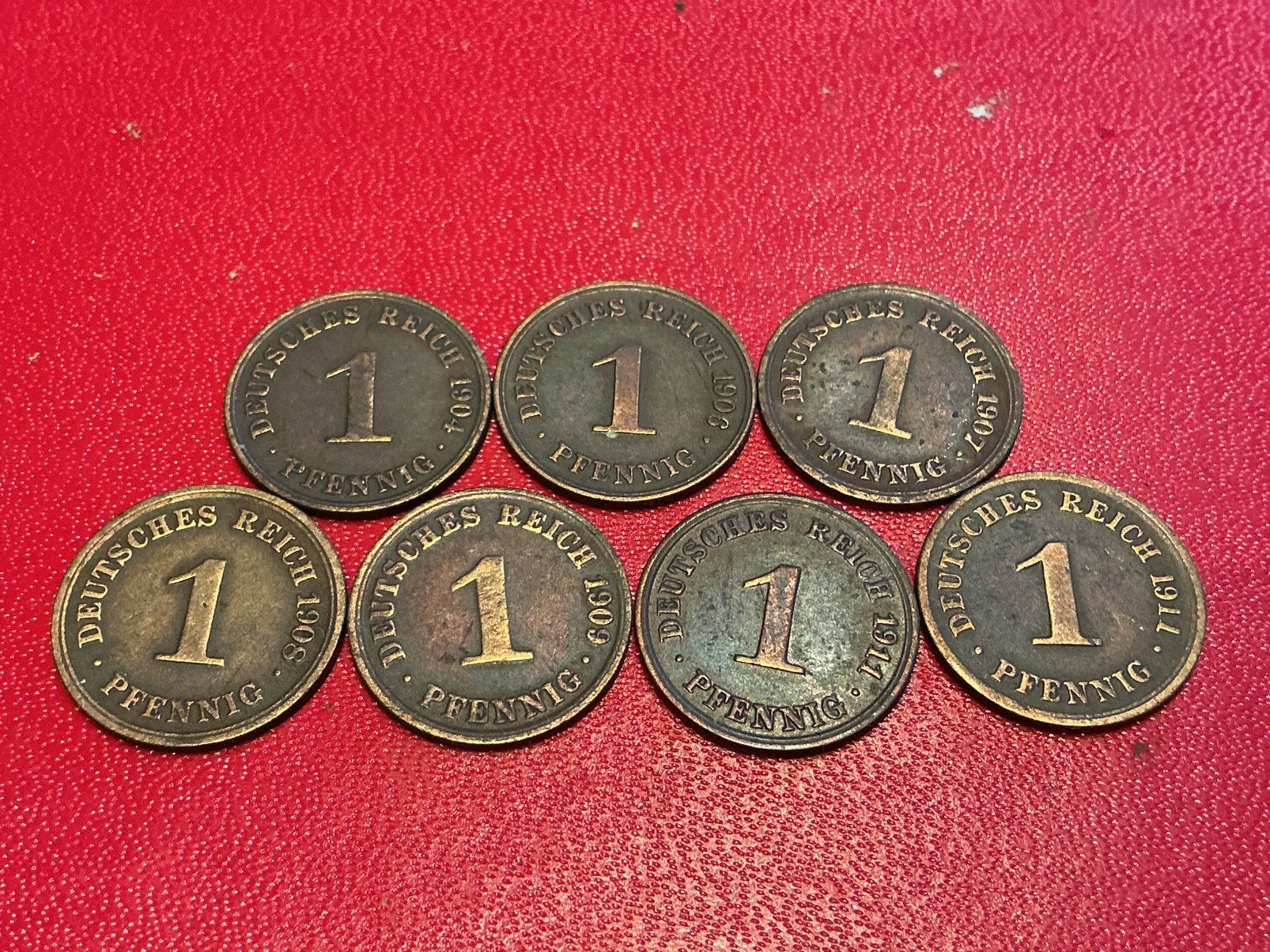 Duitsland lot 7 x 1 Pfennig 1904 tem 1911, Ophalen of Verzenden, Munten