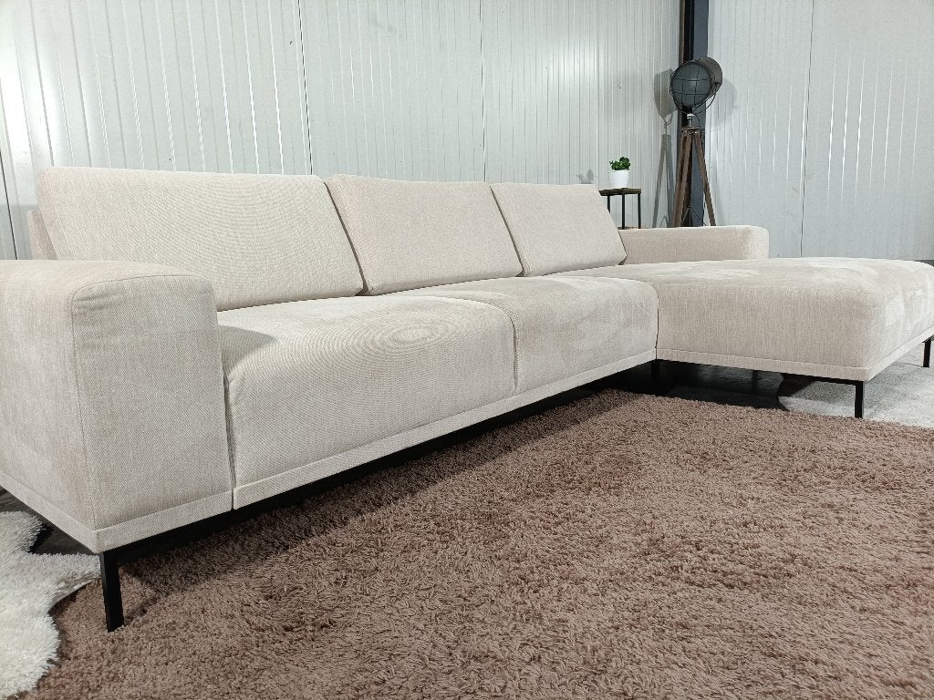 Prachtige beige hoekbank bijna nieuw! (Bezorgoptie), Huis en Inrichting, Ophalen, Zo goed als nieuw, Stof