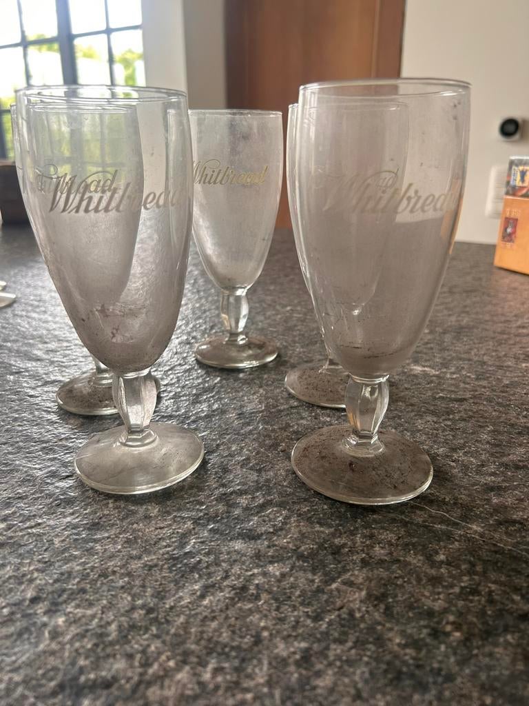 5 oude glazen whitbread, Ophalen, Gebruikt, Bierglas