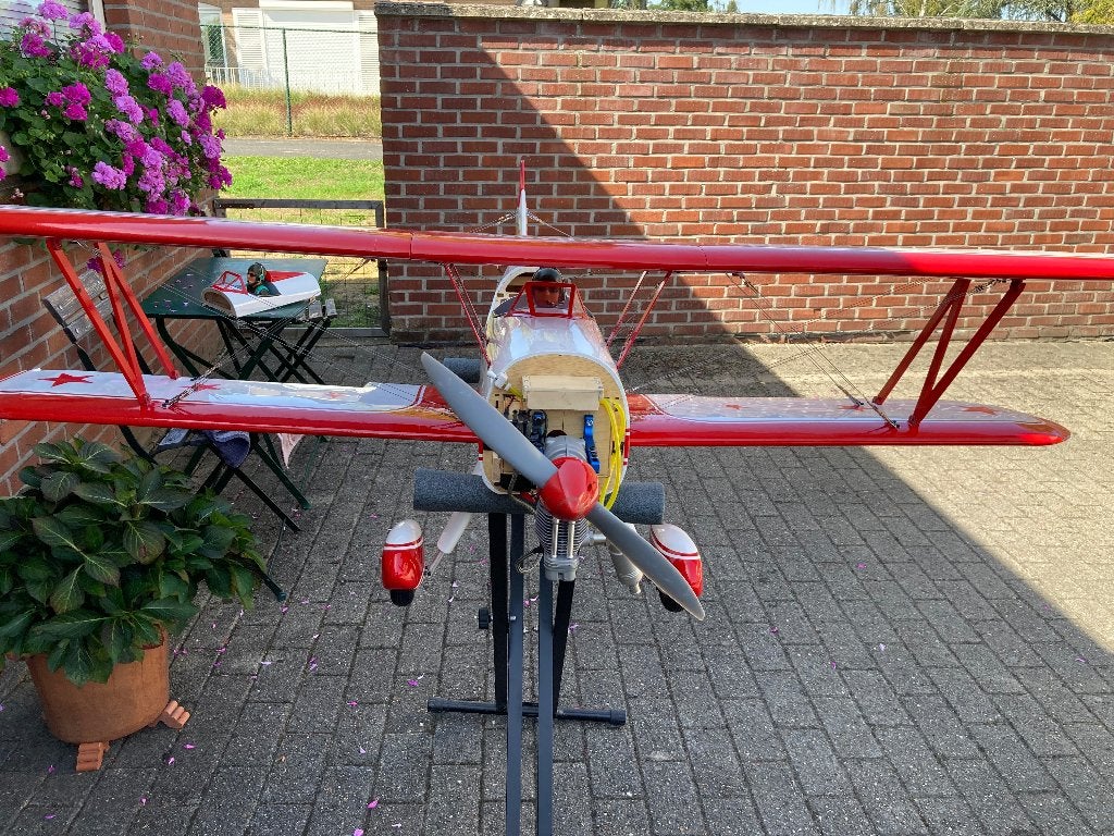 Pt 17 Stearman Red Baron Pizza squadron (nieuw!), Ophalen, Nieuw, Benzine, RTF (Ready to Fly)