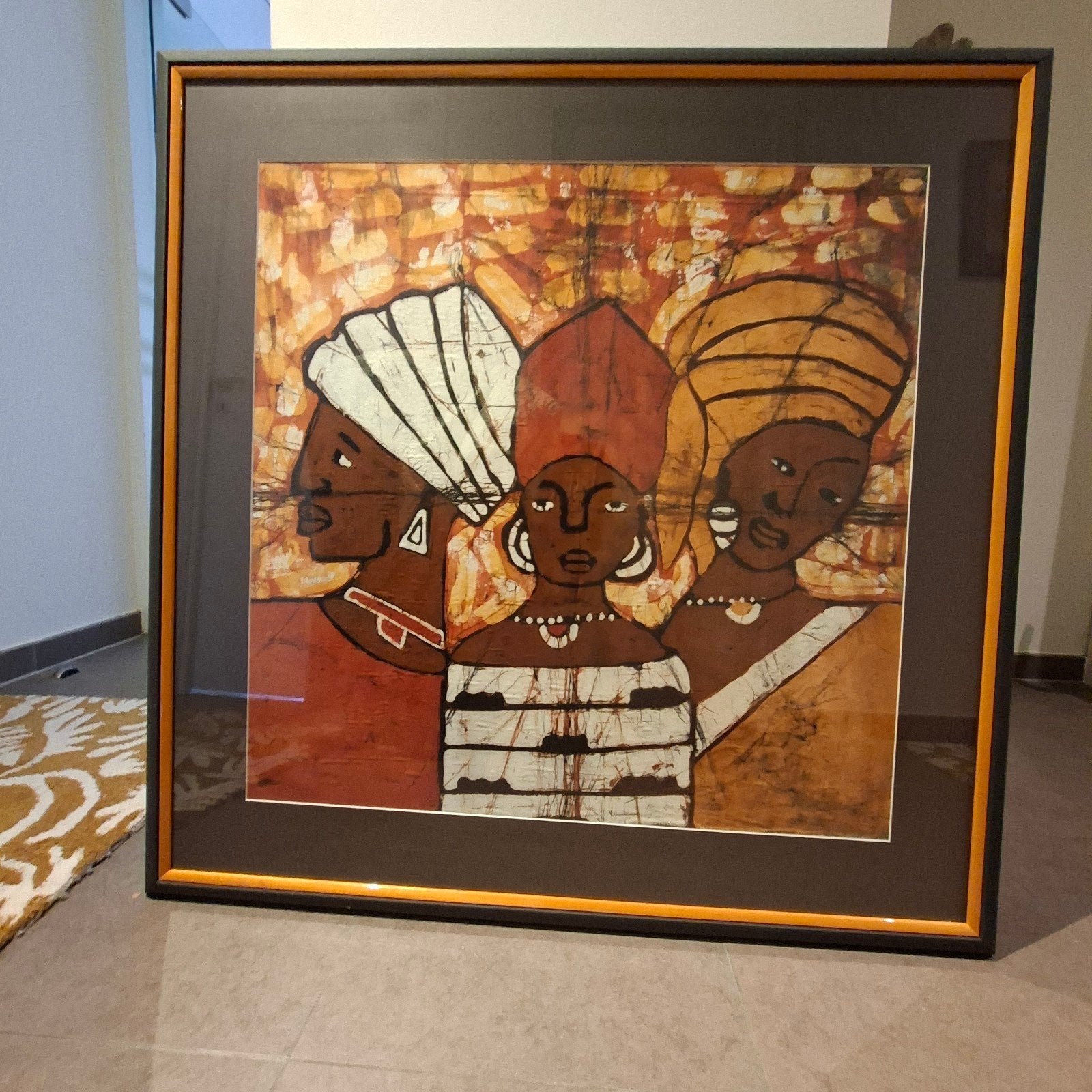Vintage batik Gambia ingekaderd 107x107 cm, Enlèvement, Comme neuf, Autres types