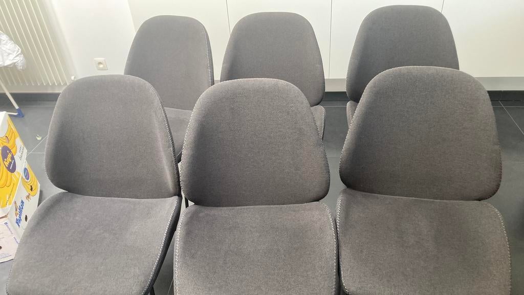 Stoelen 6 stuks donkergrijs met metalen frame, Gris, Comme neuf, Enlèvement, Cinq, Six Chaises ou plus