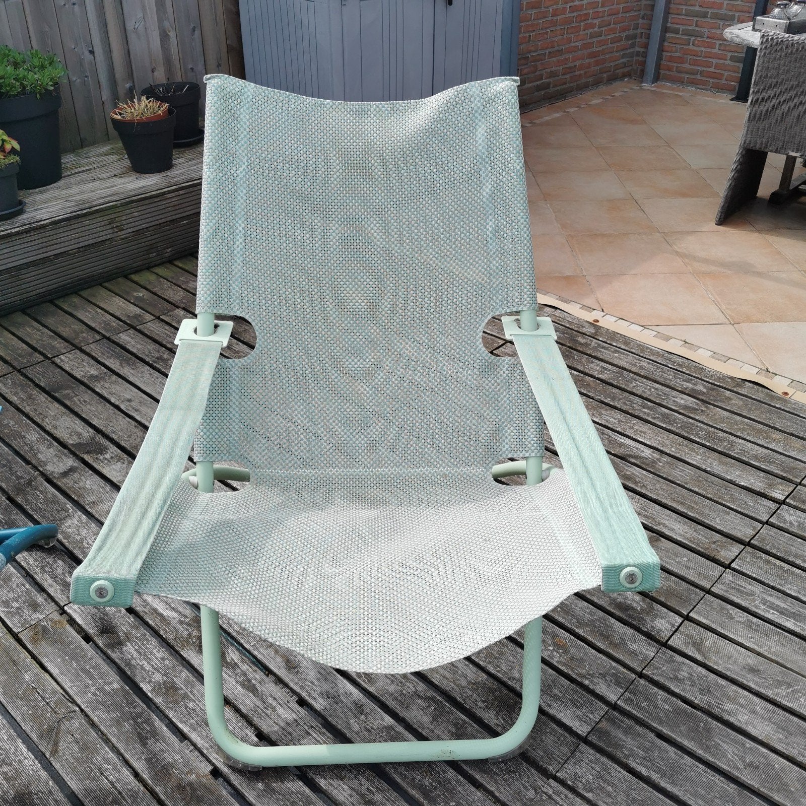 2 EMU Snooze deck chairs - lichtblauw en lichtgroen, Jardin & Terrasse, Enlèvement, Comme neuf, Synthétique, Pliant