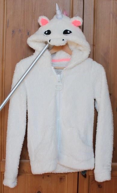 Witte unicorn hoodie met rits - maat 158-164, Kinderen en Baby's, Kinderkleding | Maat 158, Zo goed als nieuw, Meisje, Trui of Vest