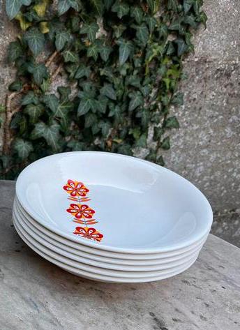 6 assiettes creuses Boch Saturne 3 Fleurs (1957-1962), Antiquités & Art, Enlèvement ou Envoi