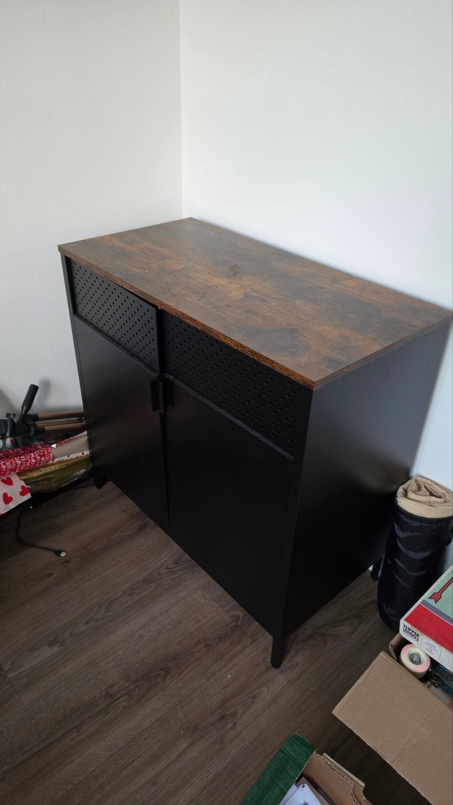 Industriële opbergkast zwart/hout – 80 cm, Huis en Inrichting, Kasten | Roldeurkasten en Archiefkasten, Ophalen, Gebruikt, 50 tot 100 cm