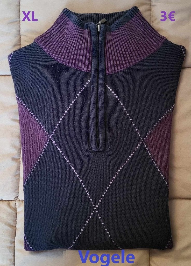 Pull marine/Lie de vin (pointillés lilas) XL - Ch. VOEGELE, Kleding | Heren, Ophalen, Charles VOEGELE, Blauw, Maat 56/58 (XL)