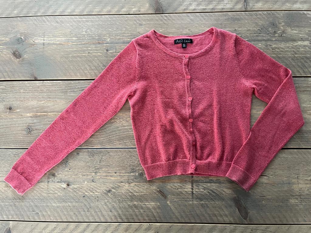 PETIT LOUIE, gilet à paillettes rose framboise 122 - 128, Enlèvement ou Envoi, Petit louie, Fille, Pull ou Veste