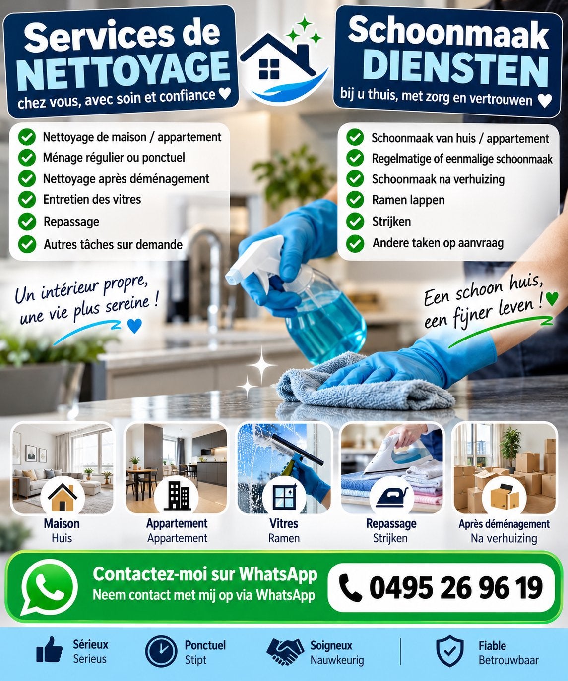 Nettoyage maison et appartement | Schoonmaak, Offres d'emploi