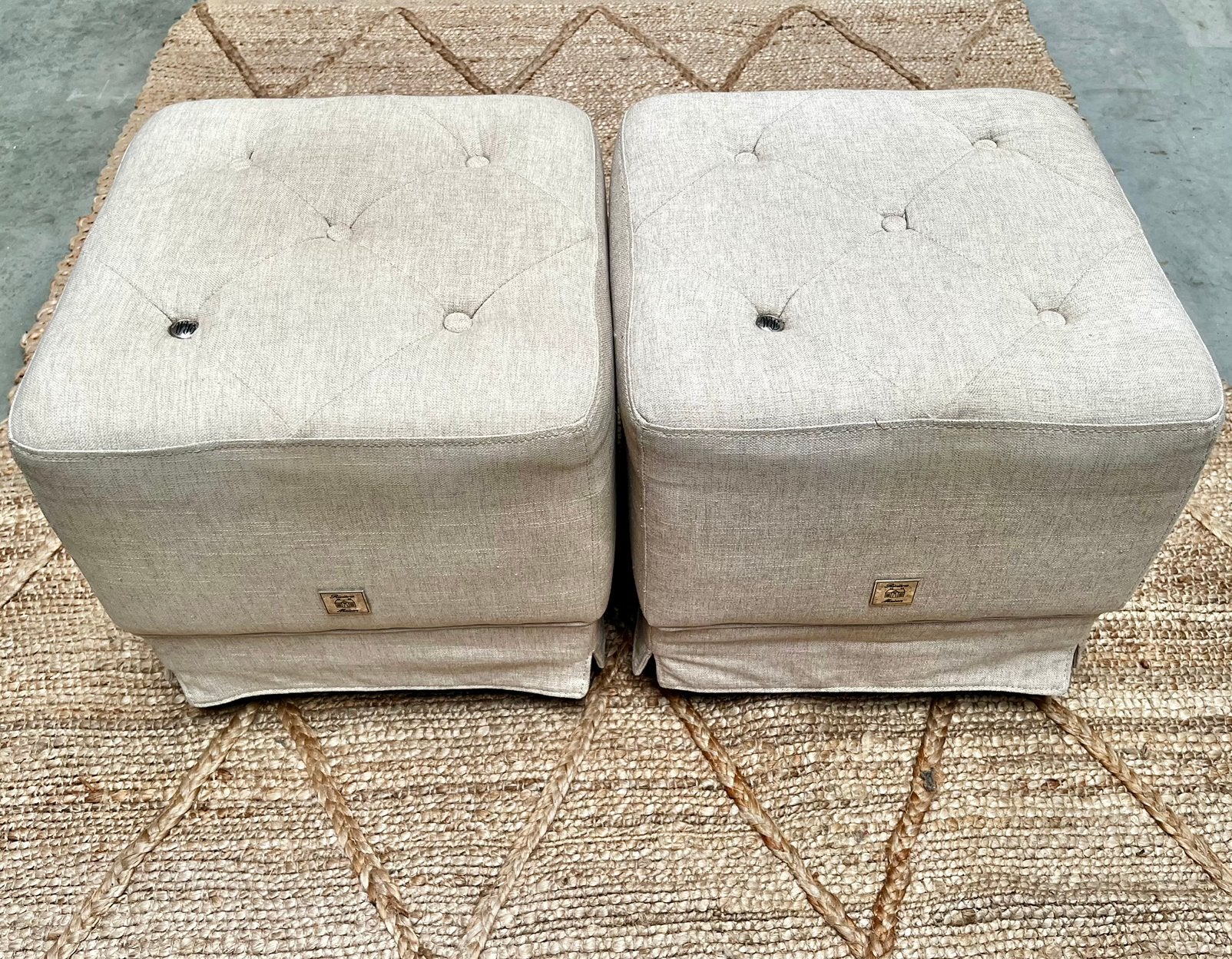 2 poufs et poufs The Club en lin et lin Riviera Maison, Enlèvement, Comme neuf, Carré, Tissus