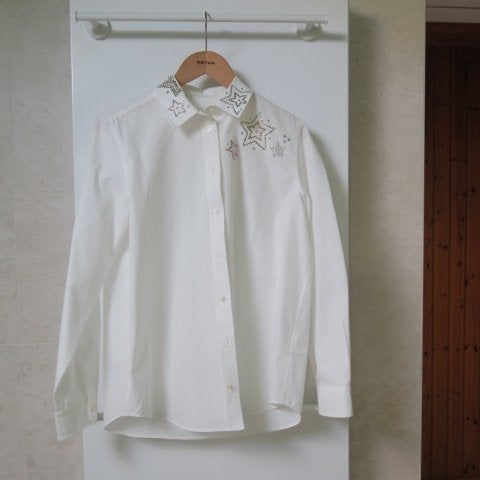 Blouse nieuw wit sterrenprint op kraag Weekend MaxMara mt 42, Enlèvement ou Envoi, Weekend MaxMara, Blanc, Taille 42/44 (L)