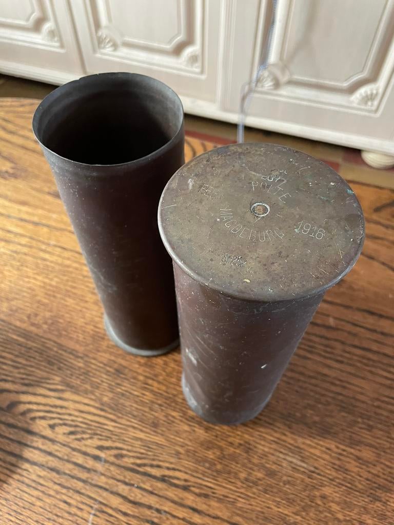 Lot 2 douilles d’obus WWI– Polte Magdeburg 1915 -916 –Vides, Enlèvement ou Envoi