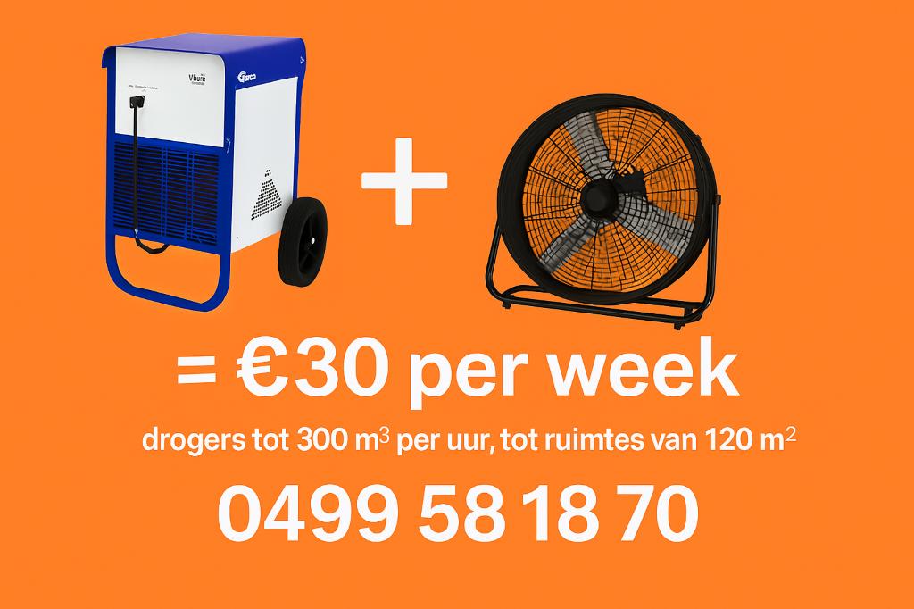 Goedkoopst bouwdroger huren + GRATIS VENTIALTOR, Elektronische apparatuur, Ventilatoren, Ophalen