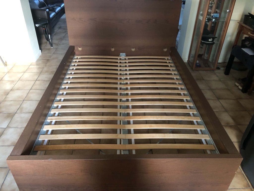 Lit MALM IKEA 160x200 brun (+ sommier), Maison & Meubles, 140 cm, Brun, Enlèvement, Utilisé