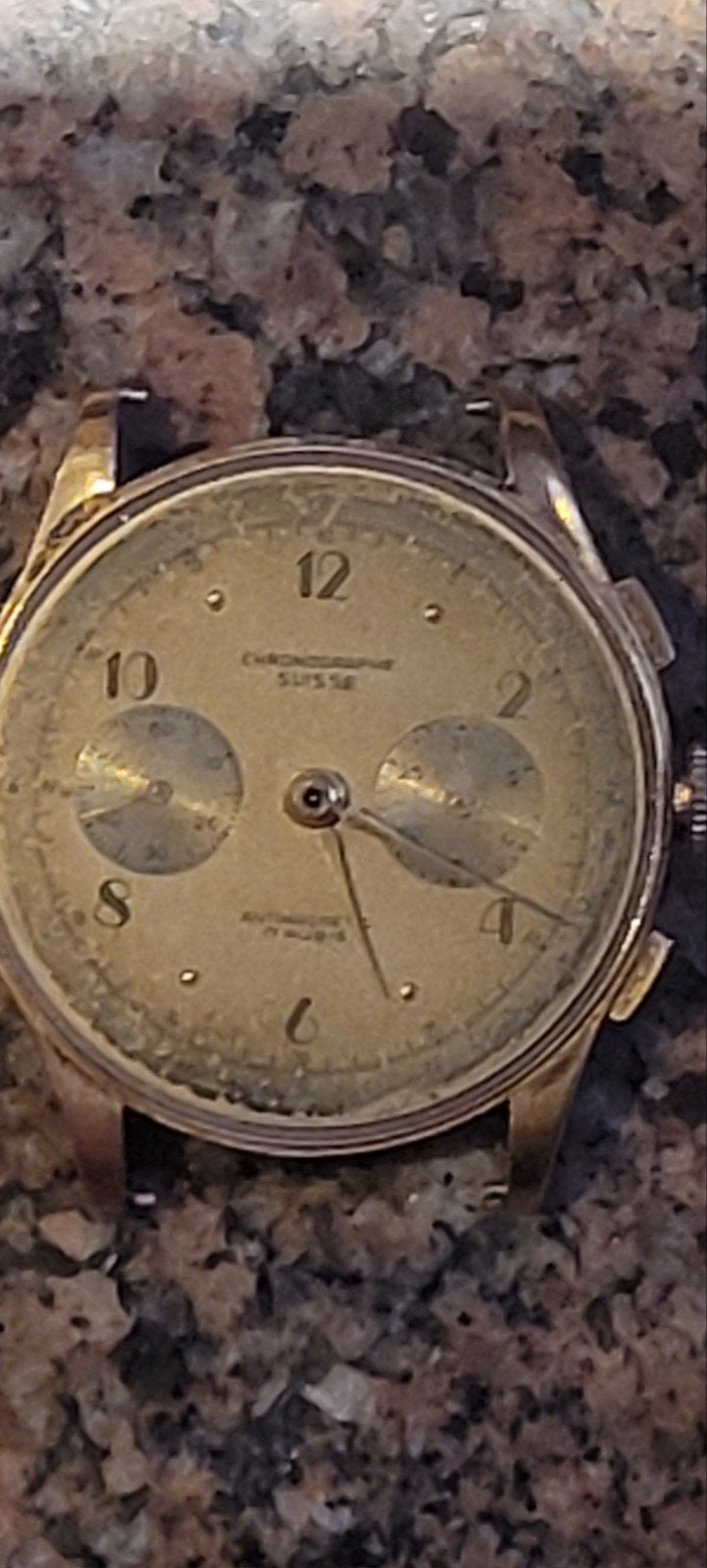 cronographe suisse  17 rubis 18 k goud, Handtassen en Accessoires, Ophalen, Goud