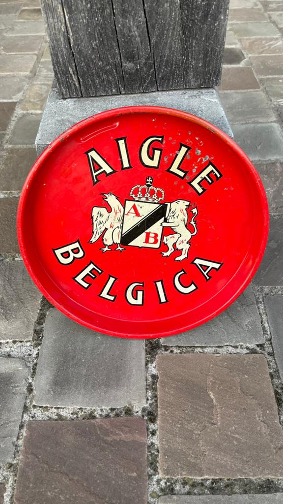 Aigle Belgica plateau., Verzamelen, Biermerken, Ophalen of Verzenden, Gebruikt, Reclamebord, Plaat of Schild