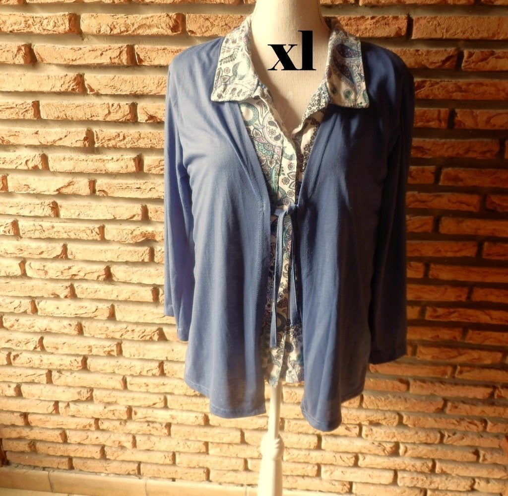 (135)- blouse 2 en 1 femme t.42 bleue, Enlèvement ou Envoi, Comme neuf, Taille 42/44 (L), Bleu