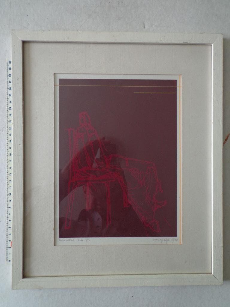 zeefdruk Hubert Minnebo "Zittende figuur op stoel" 1973, Ophalen of Verzenden