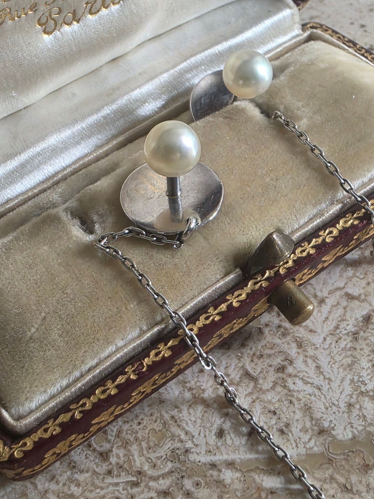 Antieke platinum knoppen met natuurlijke parels ca 1900, Enlèvement ou Envoi