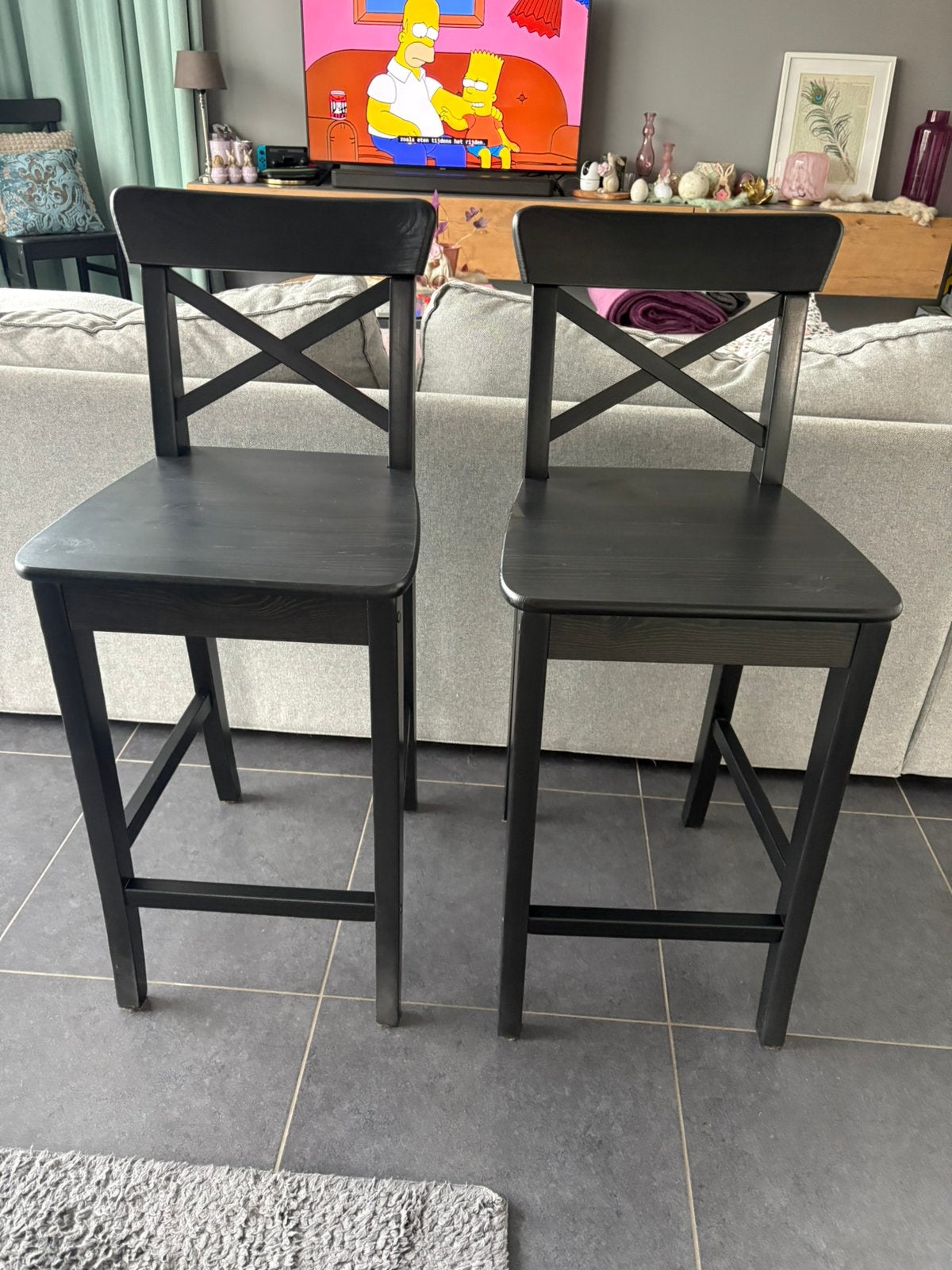 Barkruk Ikea Ingolf Zwartbruin 63cm zithoogte, Ophalen, Met voetsteun, 60 tot 90 cm, Zo goed als nieuw