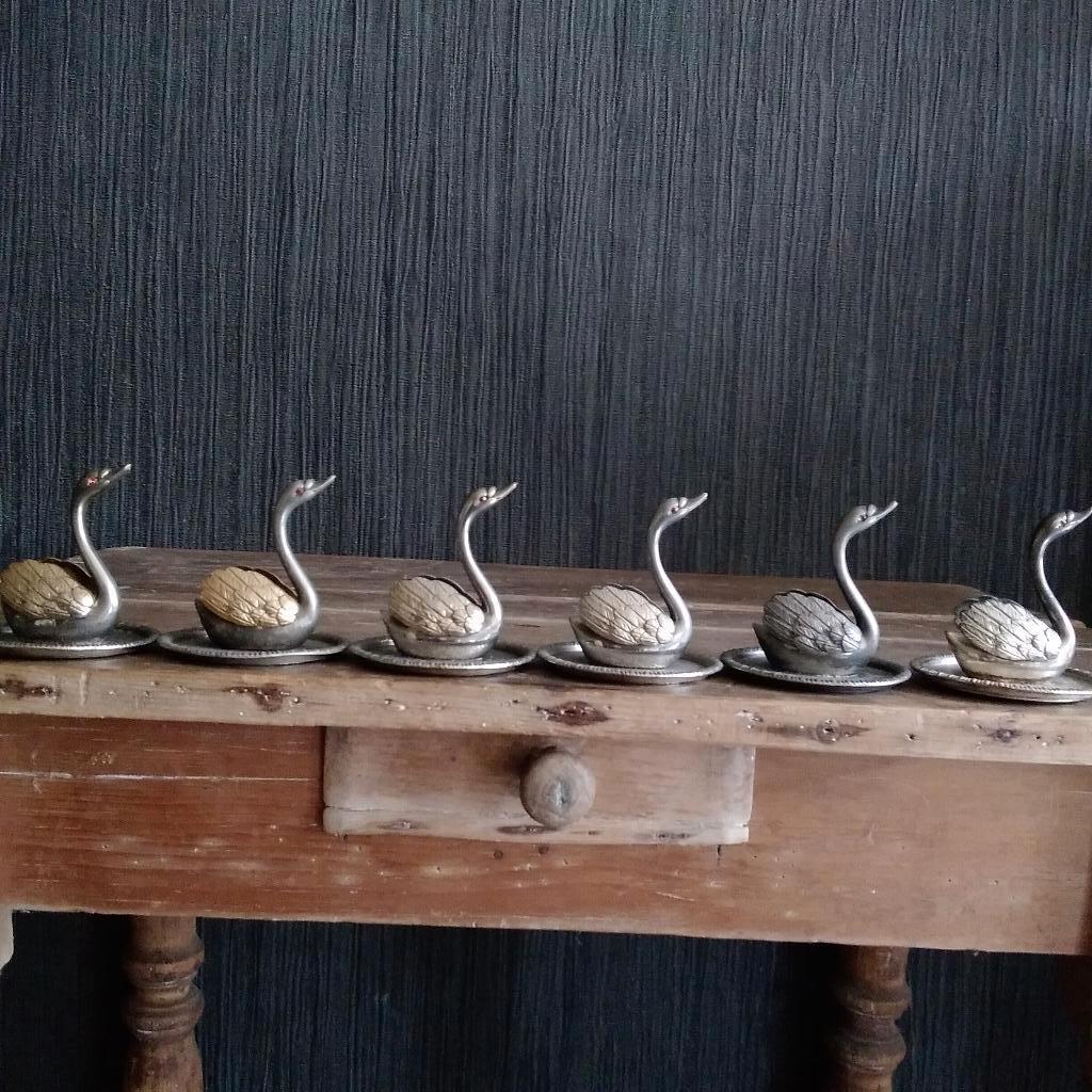 Vintage silver plated ringen houdertjes zwaantjes, Antiek en Kunst, Ophalen of Verzenden
