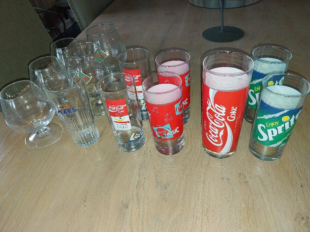 Glazen Coca-Cola, Sprite, Maes pils & Palm, Ophalen, Zo goed als nieuw, Frisdrankglas