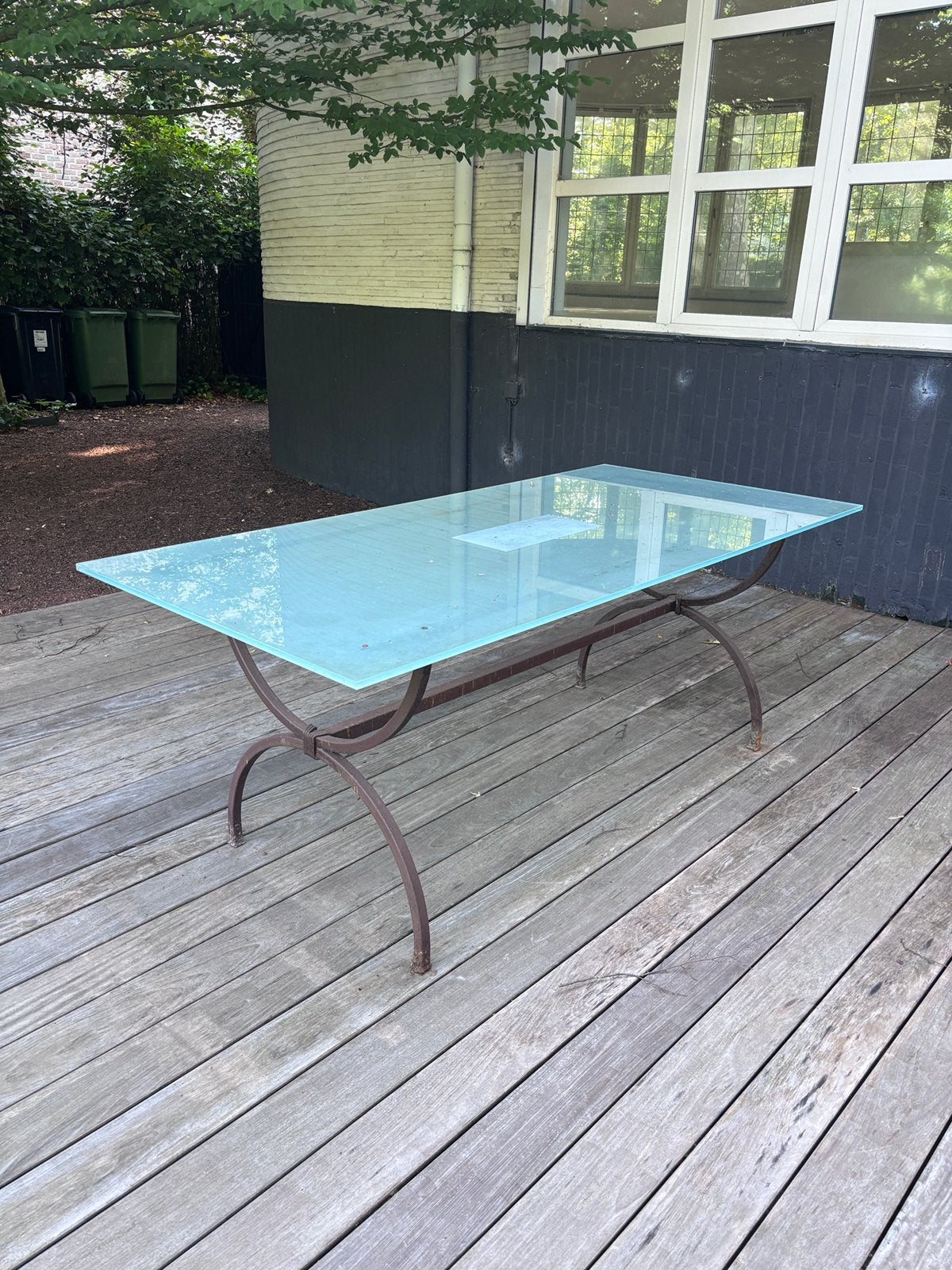 Table en fer forgé avec plateau en verre 200x95, Jardin & Terrasse, Tables de jardin, Enlèvement, Comme neuf