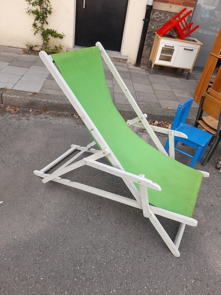 Retro ligstoel, Ophalen, Gebruikt, Hout, Inklapbaar
