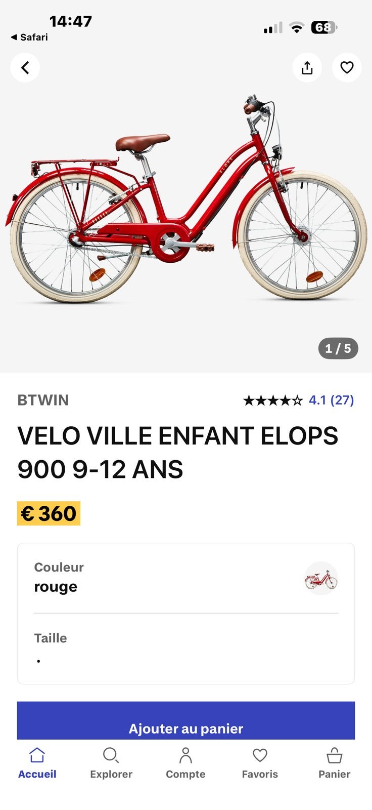 Elops 900 stadsfiets voor kinderen 9-12 jaar, Ophalen, Zo goed als nieuw