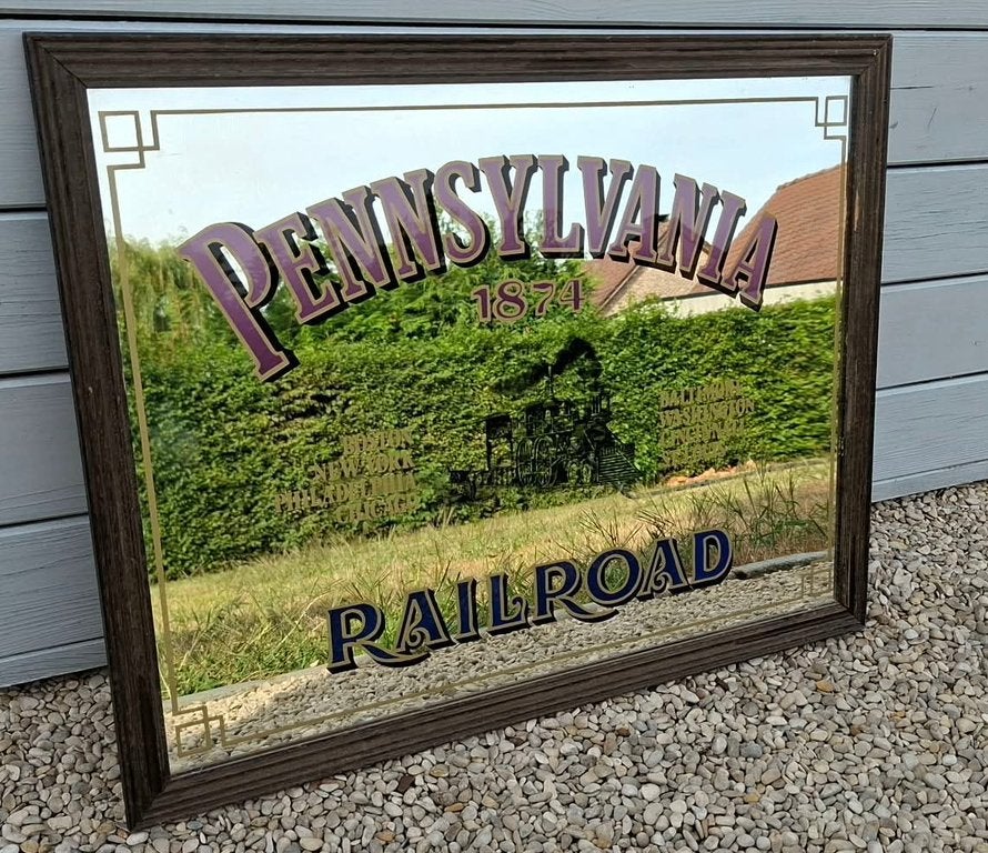 Vintage barspiegel Pennsylvania Railroad, Antiek en Kunst, Antiek | Spiegels, 50 tot 100 cm, Minder dan 100 cm, Rechthoekig, Ophalen of Verzenden