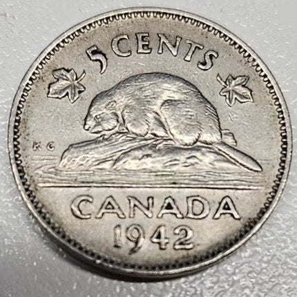 Canada : 5 cents 1942 KM #33 Réf 16886, Enlèvement ou Envoi, Amérique du Nord, Monnaie en vrac