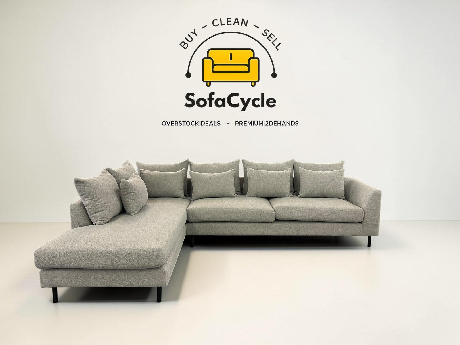 Fauteuil d'angle gris clair bouclé, coin L — overstock, Neuf, Enlèvement ou Envoi, SofaCycle, Info@sofacycle.be