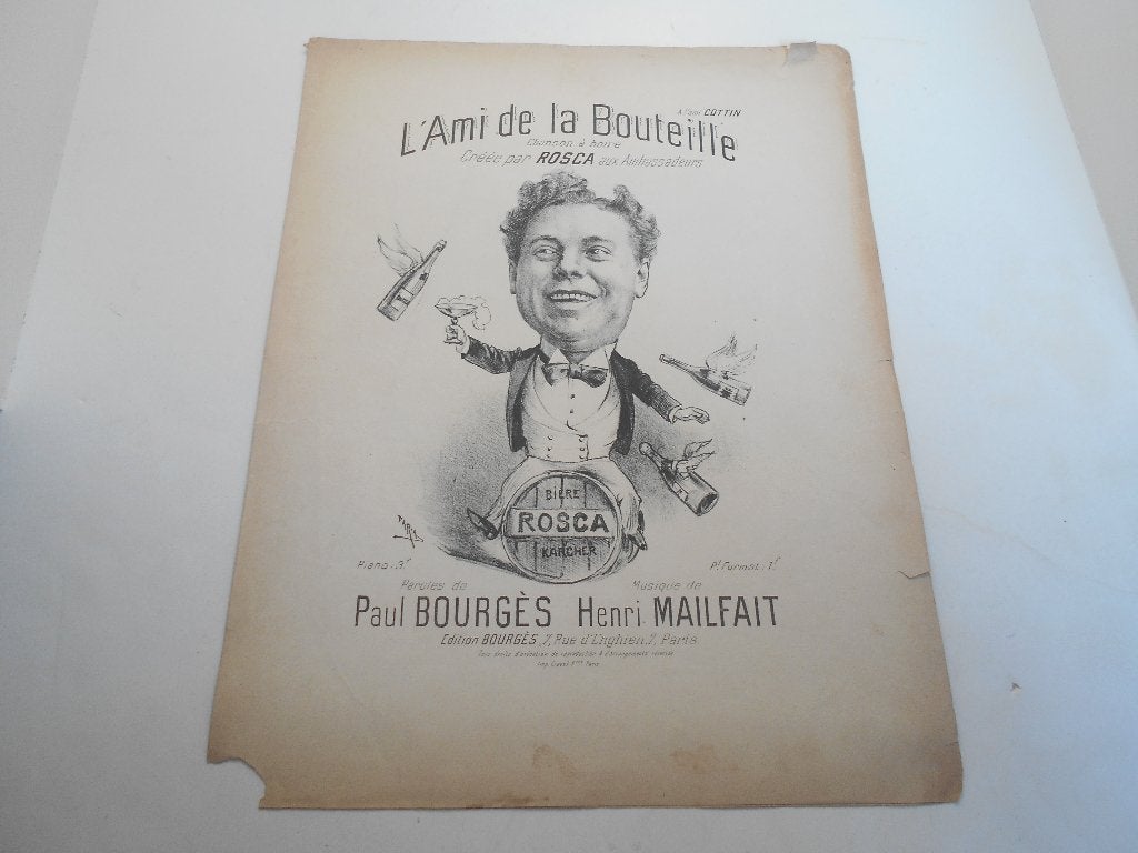 ancienne partition chant chanson L'ami de la bouteille, Musique & Instruments, Partitions, Enlèvement ou Envoi, Utilisé, Chant