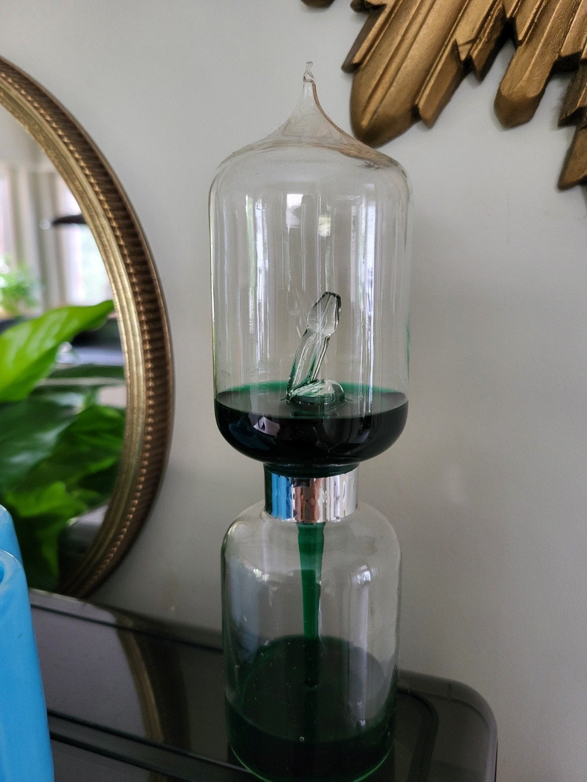 Baromètre/chaudière à main Vintage Glass Love (20 cm) — Vert, Antiquités & Art, Enlèvement